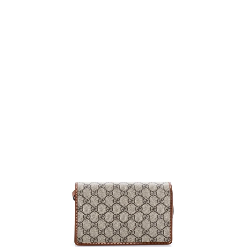 Pre-Owned Gucci Emblem Wallet on Strap Gg Coated Canvas