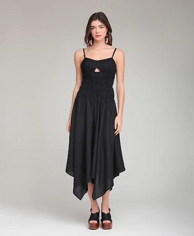 Avec Les Filles Women's Sweetheart Neck Shirred Handkerchief Hem Midi Dress