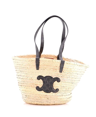Pre-Owned Celine Large Triomphe Basket Shoulder Bag Raffia with Leather