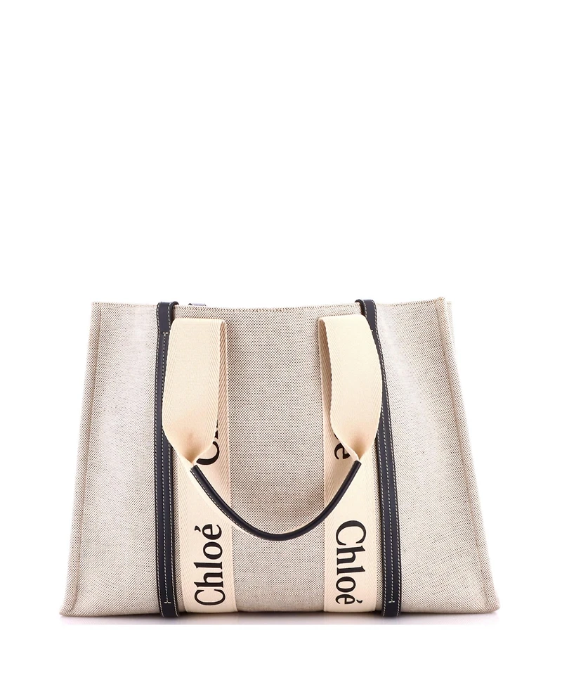 Pre-Owned Chloe Large Woody Tote Canvas with Leather