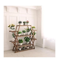 Unho Multi-Tier Solid Pine Plant Stand, Sturdy Triangular Stable Decorative Flower Rack for Home Decor