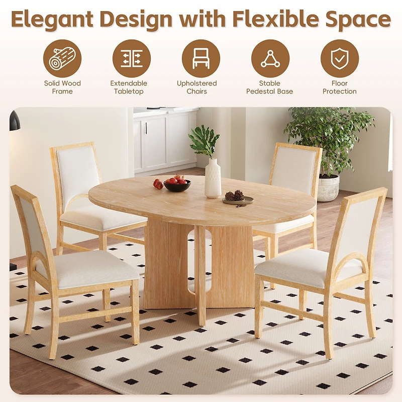 Streamdale Furniture Solid Wood Extendable Dining Set for 4 with Leaf
