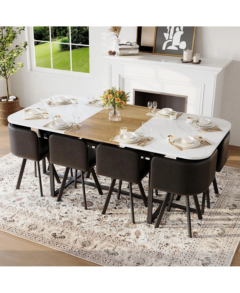 Streamdale Furniture 8-Seat Faux Marble Dining Set with 8 Chairs