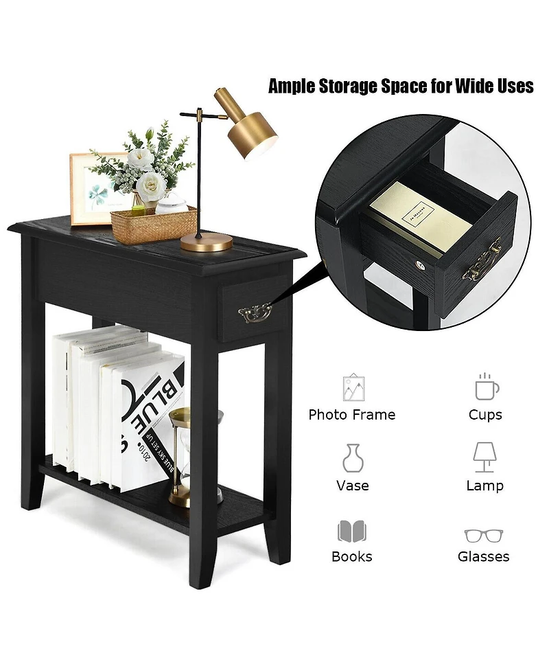 Sugift 2 Tier End Bedside Sofa Side Table Narrow Nightstand