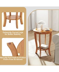 Sugift 2-tier Round End Table with Solid Wood Legs