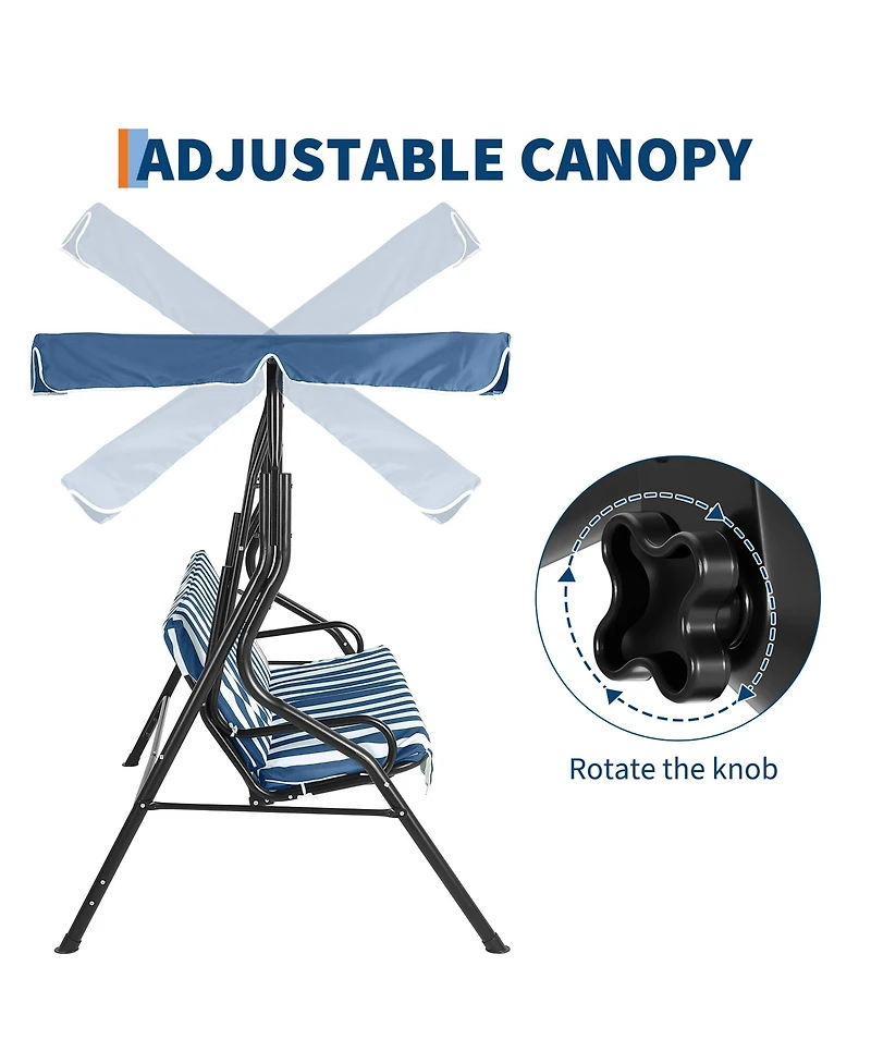 homfan 3-Seat Outdoor Swing with Adjustable Canopy, Waterproof Cushions, Heavy-Duty Steel Frame, Patio Glider for Backyard, Porch, Lawn, Garden