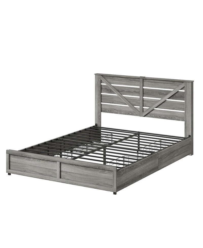 Streamdale Furniture Queen Storage Bed With Headboard, 4 Drawers, Led, Metal Support