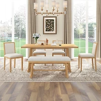 Streamdale Furniture Farmhouse 6-Piece Dining Set with Bench and Linen Chairs