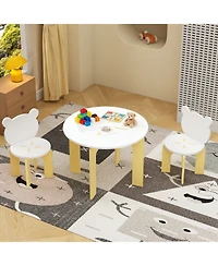 Rainsken 3 Piece Wood Table and Chair Set, with 2 Bear-Back Chairs, Wood Activity Table Drawing Play Table Set, for Drawing, Snacks