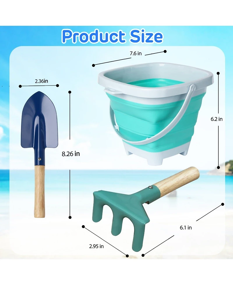 Gnuadz Collapsible Metal Beach Bucket Shovel Rake Set