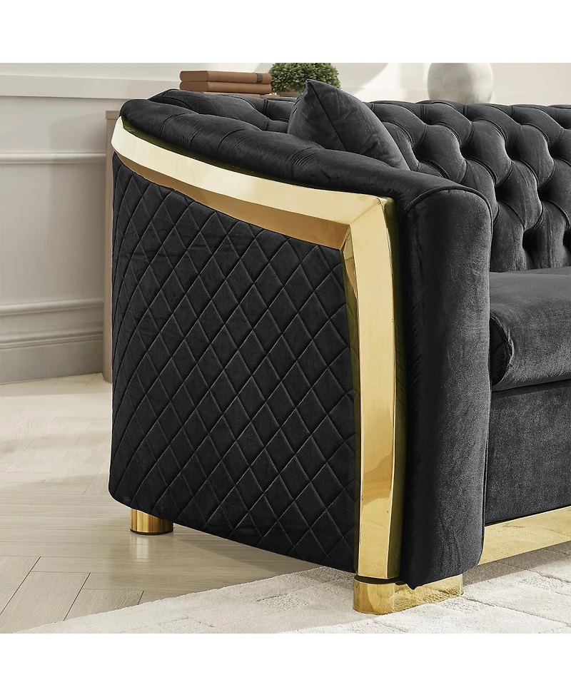 Streamdale Furniture Elegant Velvet 2-Seater Sofa with Gold Trim and Pillows