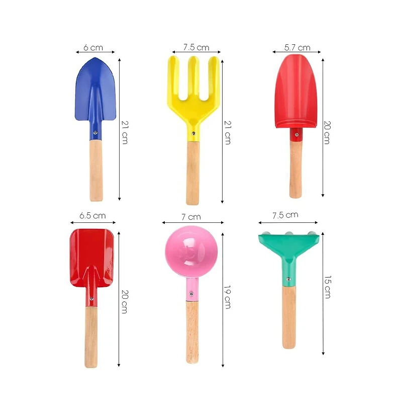 Gnuadz 6 Pcs Metal Sandbox Beach Toys Gardening Set Trowel Rake Shovel