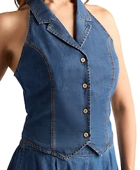 Bcx Women's Denim Sleeveless Button-Front Vest