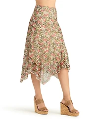 Bcx Women's Printed Mesh Asymmetrical Midi Skirt