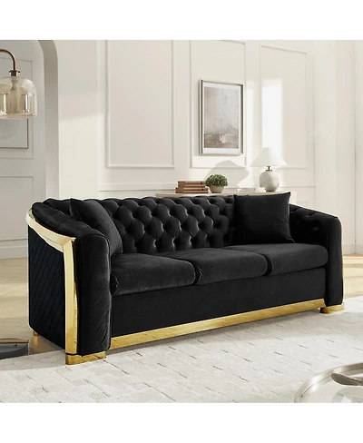 Streamdale Furniture Velvet Tufted Luxury Sofa with Gold Accents