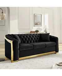 Streamdale Furniture Velvet Tufted Luxury Sofa with Gold Accents