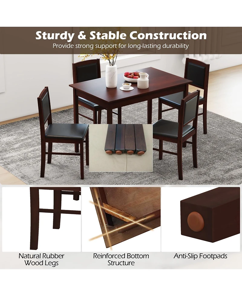 Slickblue 5 Piece Dining Set for 4 with Rubber Wood Legs Compact Design