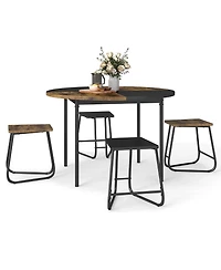 Slickblue 5 Piece Dining Table Set for 4 Round 47 Inch with Stool Seating
