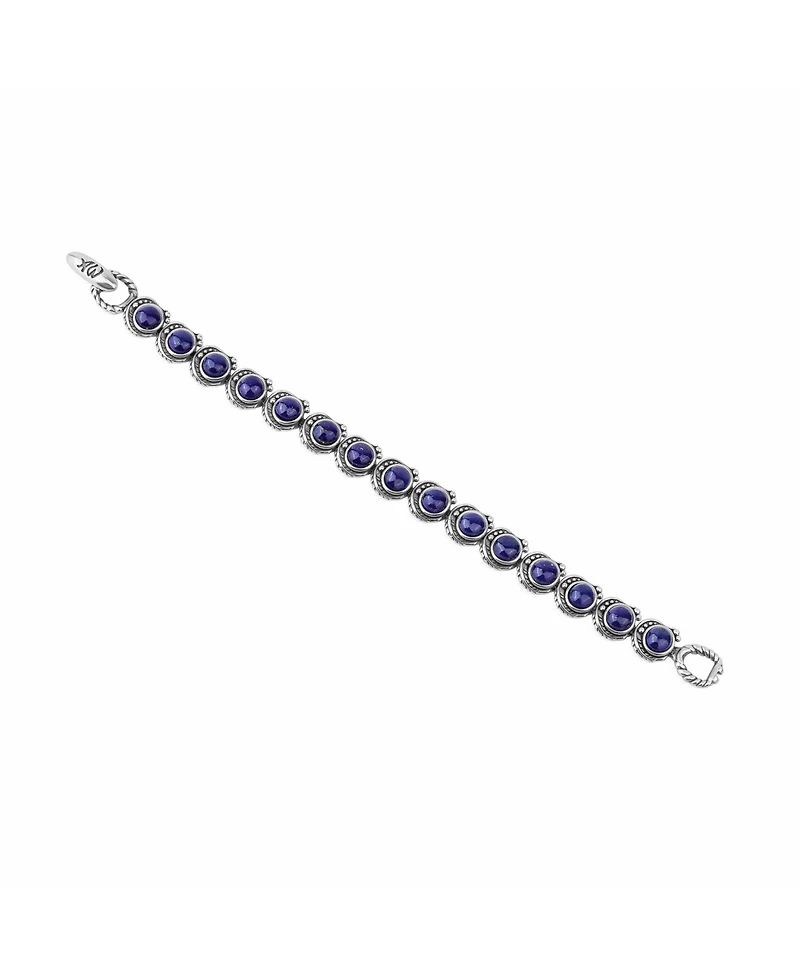 American West Jewelry Sterling Silver Lapis Round Cabochon Tennis Bracelet