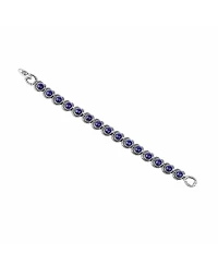 American West Jewelry Sterling Silver Lapis Round Cabochon Tennis Bracelet