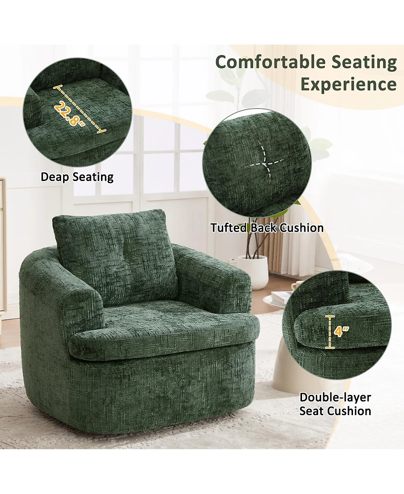Rainsken 360degree(s) Swivel Sofa Chair, Chenille Fabric Accent Barrel Chair with Dual-layer Cushion Design, 36.6" Swivel Round Chair for Living Room