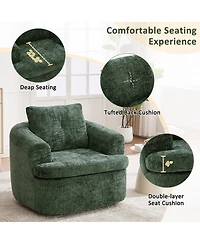 Rainsken 360degree(s) Swivel Sofa Chair, Chenille Fabric Accent Barrel Chair with Dual-layer Cushion Design, 36.6" Swivel Round Chair for Living Room