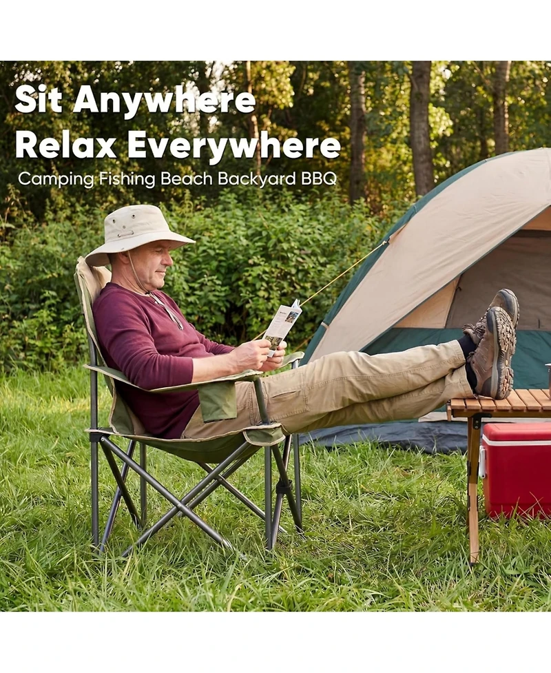 Yiortwo Oversized Camping Chair with Cooler Bag, Padded Folding Outdoor