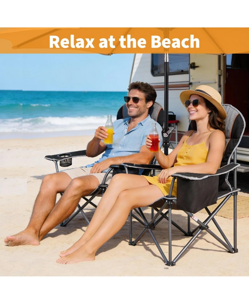 Yiortwo Oversized Camping Chair with Cooler Bag, Padded Folding Outdoor