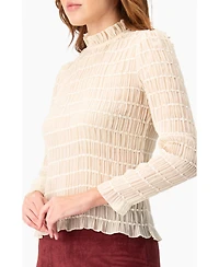 Ivonne Women's Textured Long Sleeve Blouse with High Neck