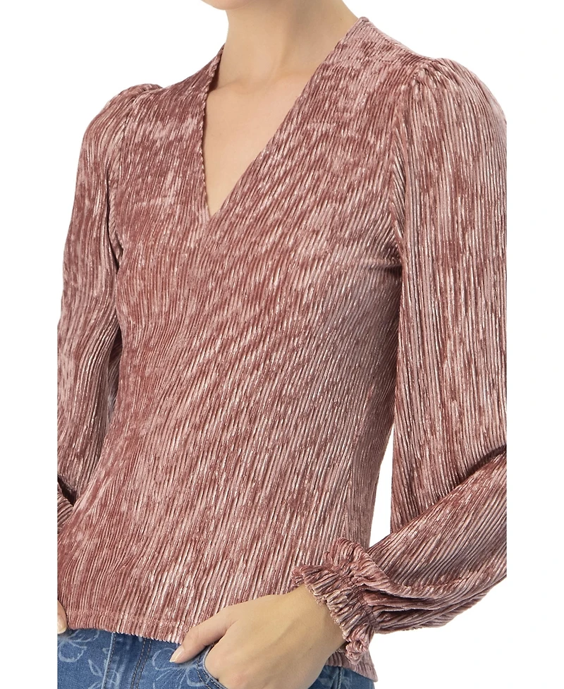 Ivonne Women's Pleated Velvet V-Neck Blouse