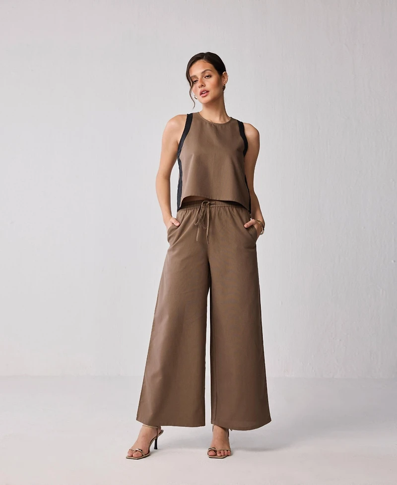 Reistor Women's Matching Set with Wide-leg Pants and Colorblock Top