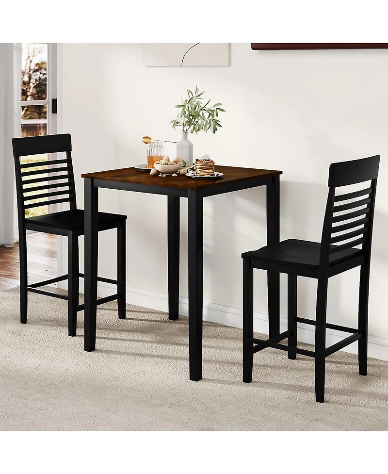 Slickblue 3 Piece Bar Height Dining Set for 2 with Footrest Wooden Frame