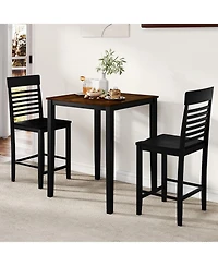 Slickblue 3 Piece Bar Height Dining Set for 2 with Footrest Wooden Frame