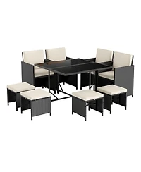 Sugift Patio Dining Set with Tempered Glass Table and Ottoman