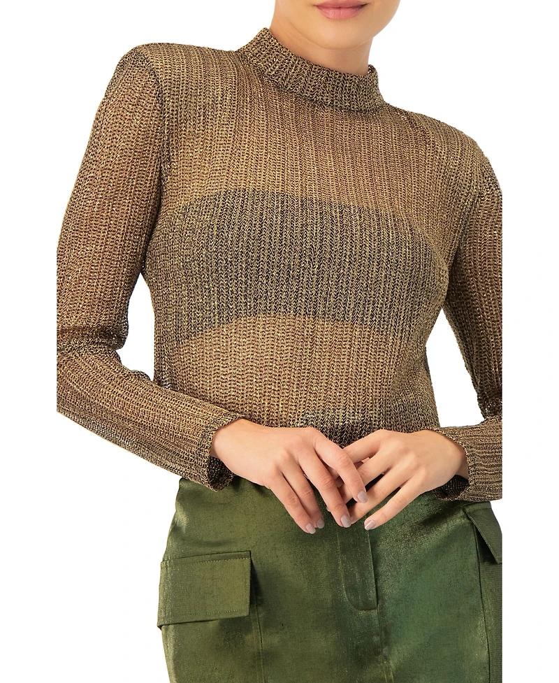 Ivonne Women's Long Sleeve Cropped Blouse with High Neck