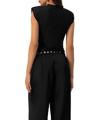 Ivonne Women's Padded-Shoulder Cropped Rhinestone Top