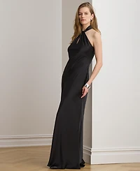 Lauren Ralph Satin Charmeuse Halter Gown