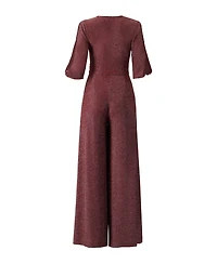 Ivonne Women's Shimmering V-Neck Jumpsuit with 3/4 Sleeves