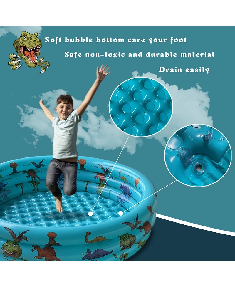Gnuadz Dinosaur Inflatable Pool 3 Rings Round Ball Pit Toys