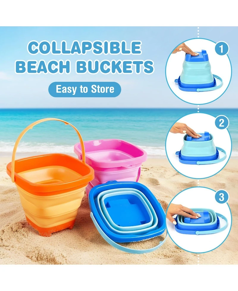 Gnuadz Kids Beach Sand Toys Collapsible Castle Bucket Shovel Mold Set