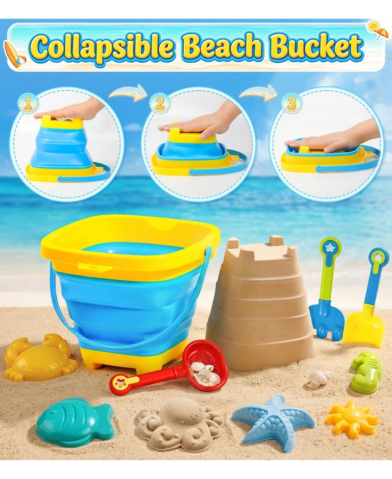 Gnuadz 17-piece Collapsible Beach Sand Toys Bucket Water Wheel Set