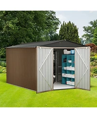 homfan Outdoor Metal Storage Shed, Galvanized Steel Waterproof Garden Tool Organizer with Safety Edge Protectors and Spacious Interior