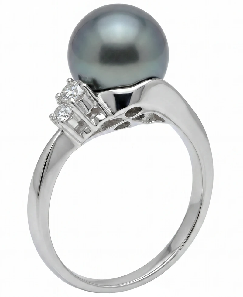 Macy's Cultured Tahitian Pearl (10mm) & Diamond (1/10 ct. t.w.) Ring in 14k White Gold