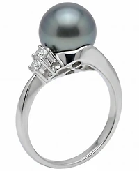 Macy's Cultured Tahitian Pearl (10mm) & Diamond (1/10 ct. t.w.) Ring in 14k White Gold