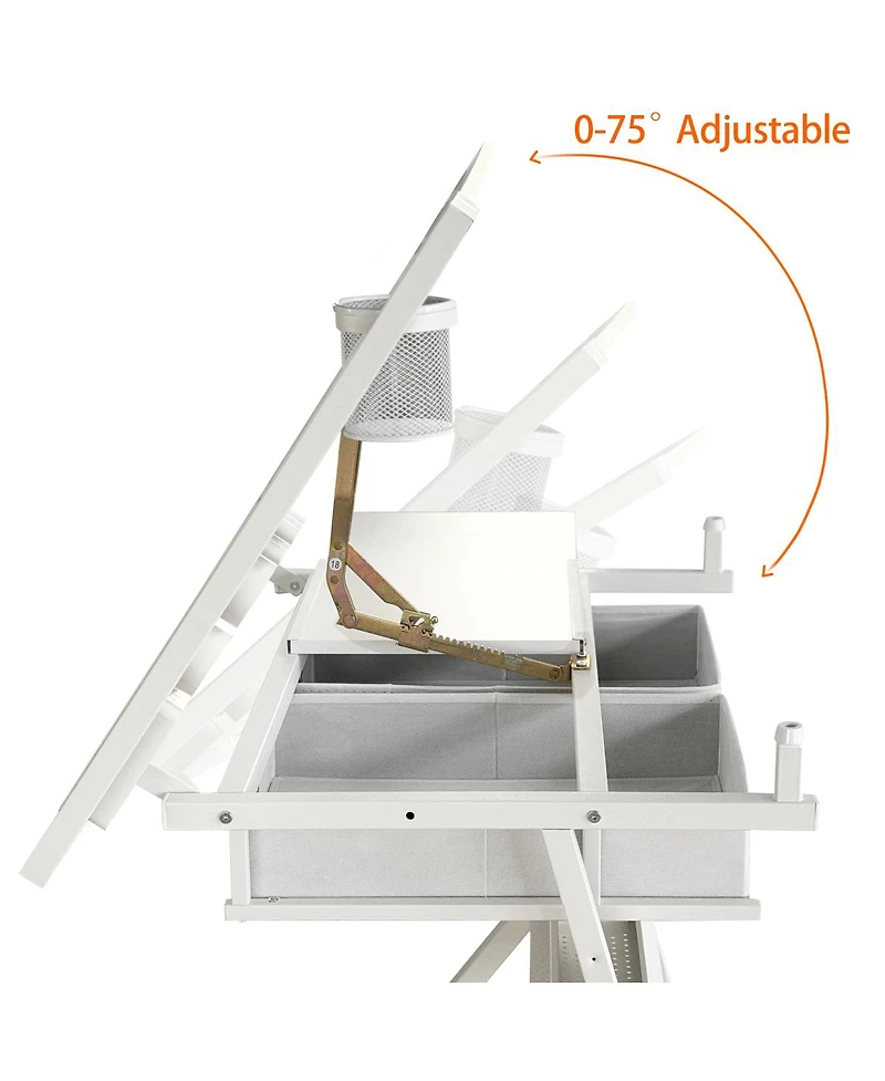 Streamdale Furniture Adjustable Drafting Table Desk with 2 Drawers and Stool