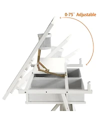 Streamdale Furniture Adjustable Drafting Table Desk with 2 Drawers and Stool