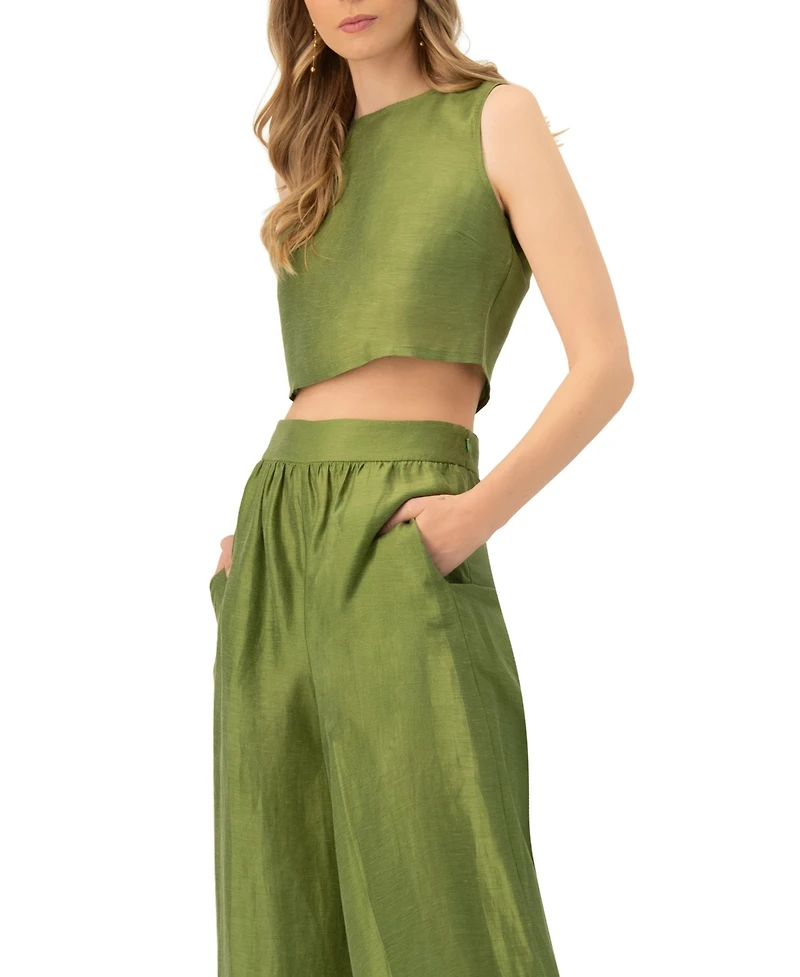 Ivonne Women's Sleeveless Cropped Linen Top