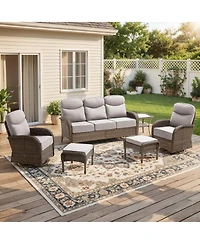 Pocassy Patio Furniture Set with 6in Cushion, All-Weather Wicker Outdoor Conversation Swivel Rocking Chair and 6 Inch Thick Cushions