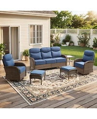 Pocassy Patio Furniture Set with 6in Cushion, All-Weather Wicker Outdoor Conversation Set with Swivel Rocking Chair and 6 Inch Thick Cushions