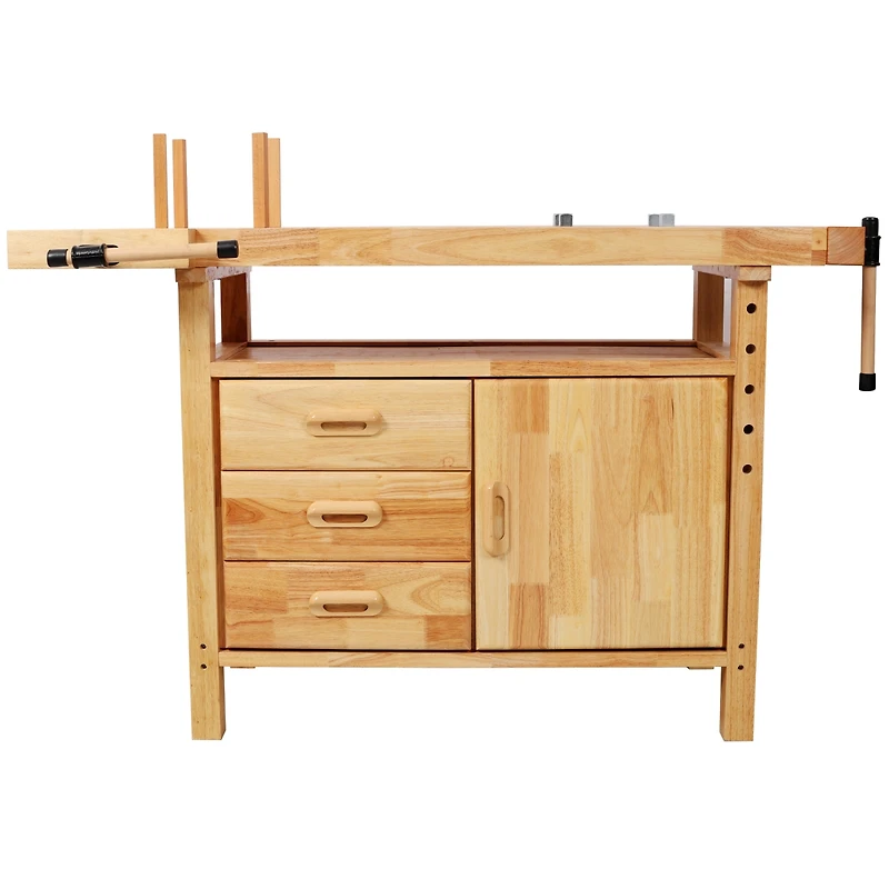 Streamdale Furniture 50 inches Rubberwood Workbench with 3 Drawers, Cabinet, Shelf